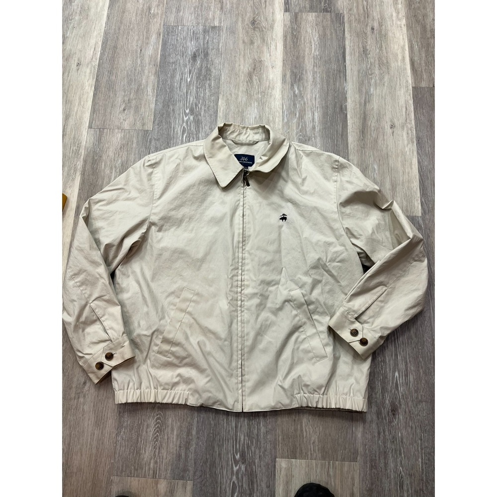 Vtg Brooks Brothers 346 Full Zip Beige Golf Jacket Waxed Raincoat Size L